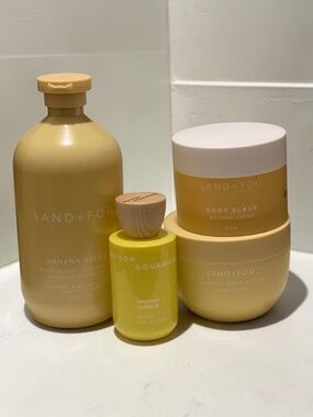 Sand + Fog Banana Cream Body Wash 32 oz, Scrub, Butter & Banana Vanilla Oil Set